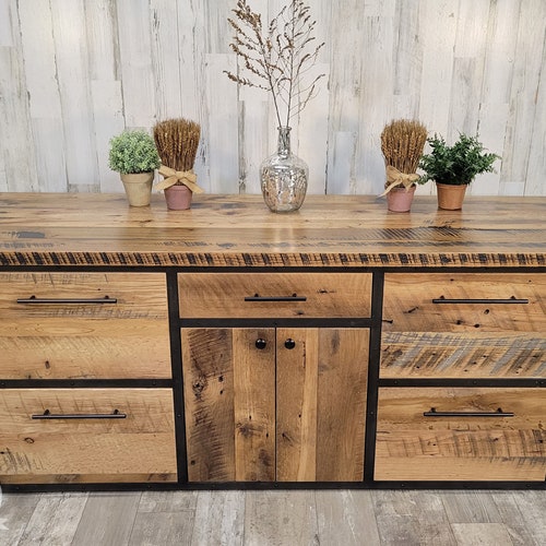 Office Credenza Reclaimed Barnwood File Rustic Desk Etsy