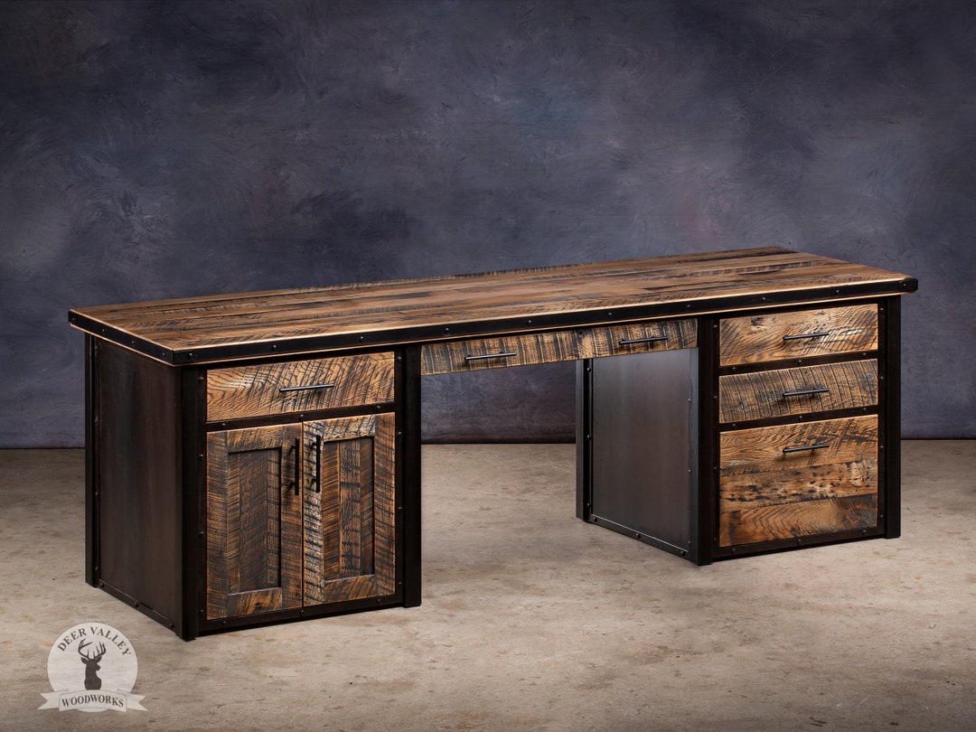 Reclaimed Barnwood Executive Desk, Industrial Modern Desk, Large