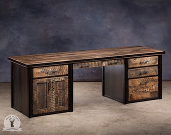 Executive Desk Wood Industrial Modern Desk Large Executive Desk Home Office Computer Desk Barn Wood