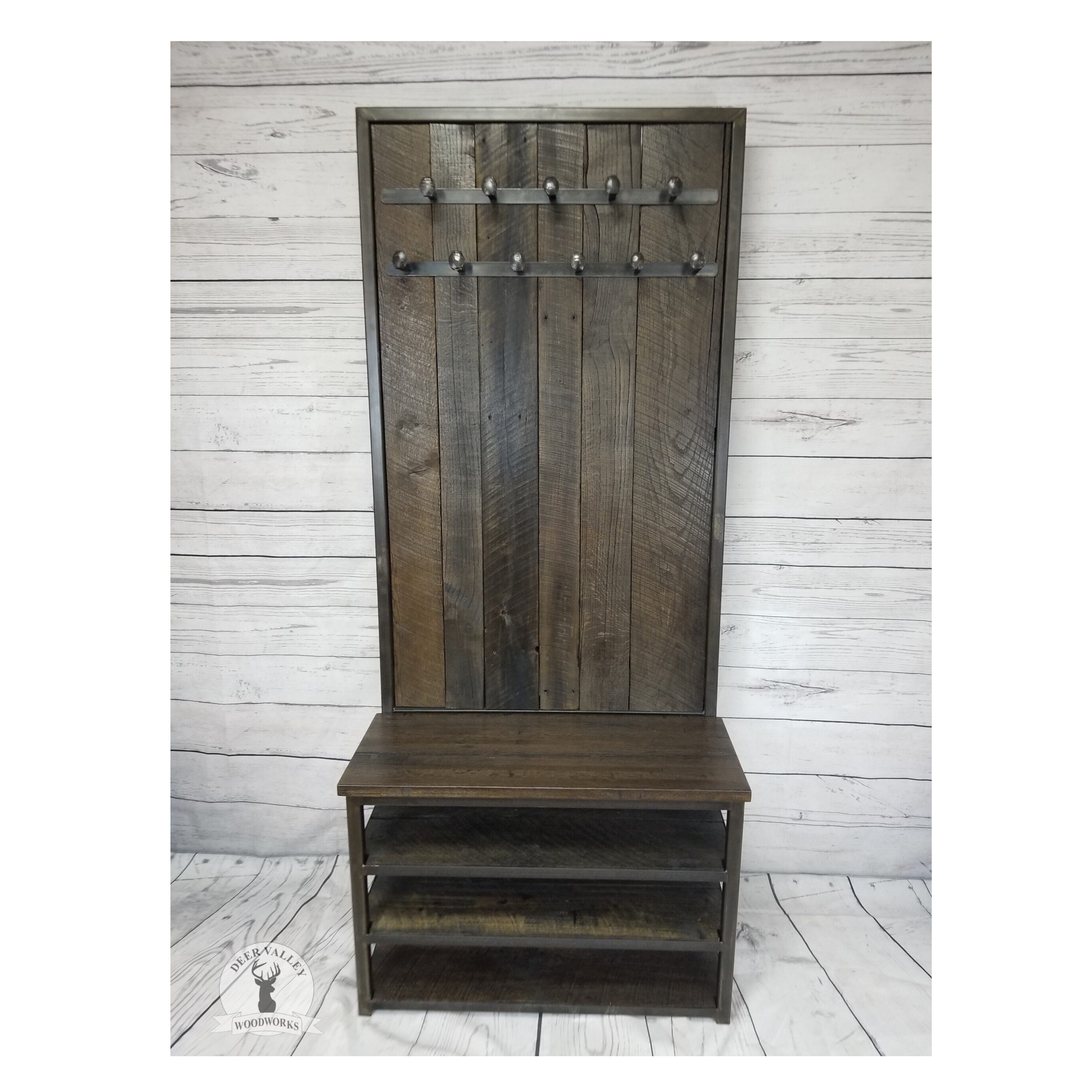 gray hall tree with bench