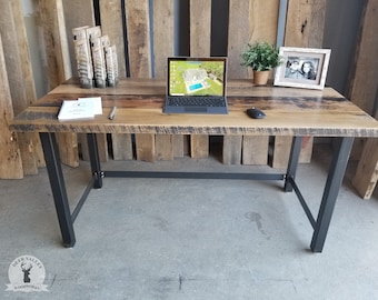 reclaimed wood desk, barnwood desk, industrial office desk