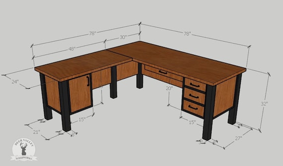 Reclaimed Wood L shaped Computer Desk Rustic Corner Desk