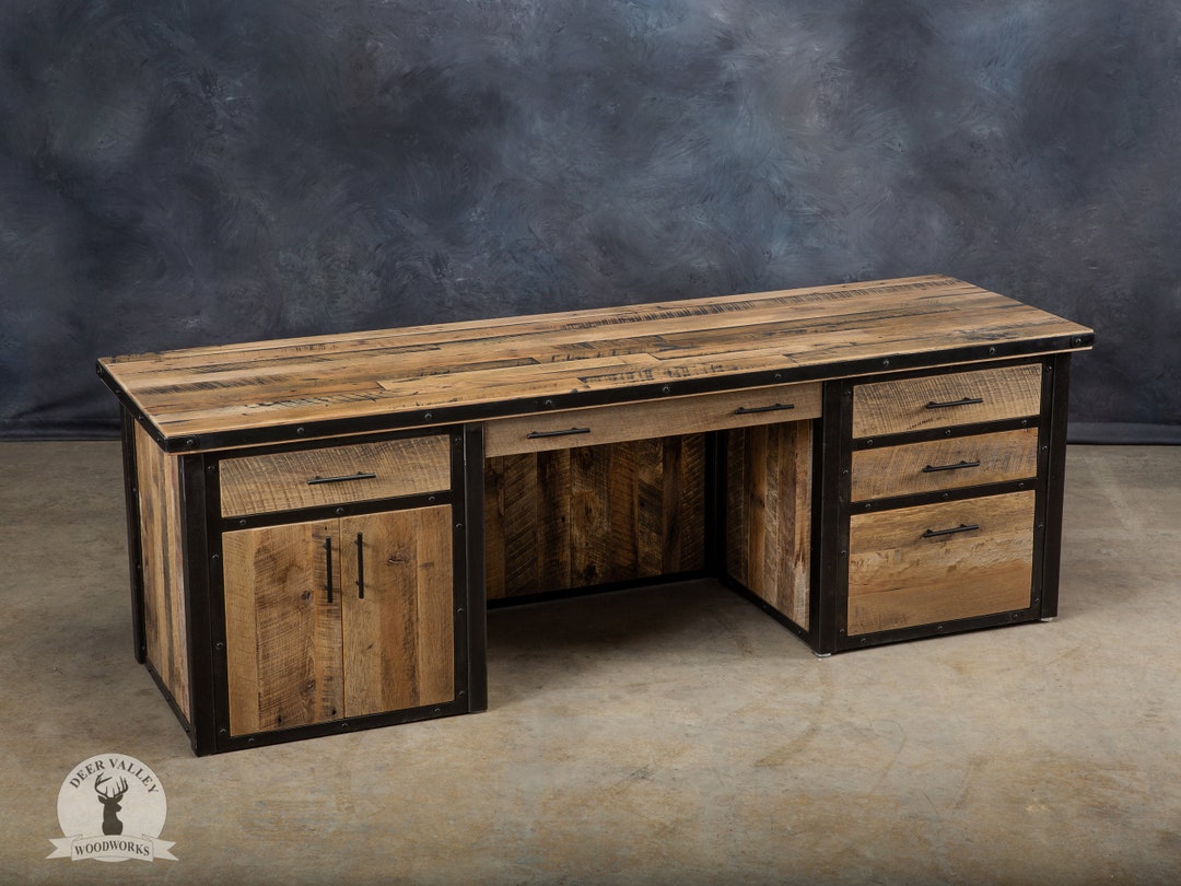 Industrial Barnwood Executive Desk Wood Modern Desk Large Executive