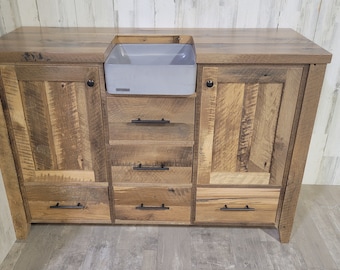 Farmhouse Bathroom Vanity Reclaimed Wood Sink Rustic Barnwood Cabinet Country Wood Bathroom Vanity With Drawers Vanity With Sink