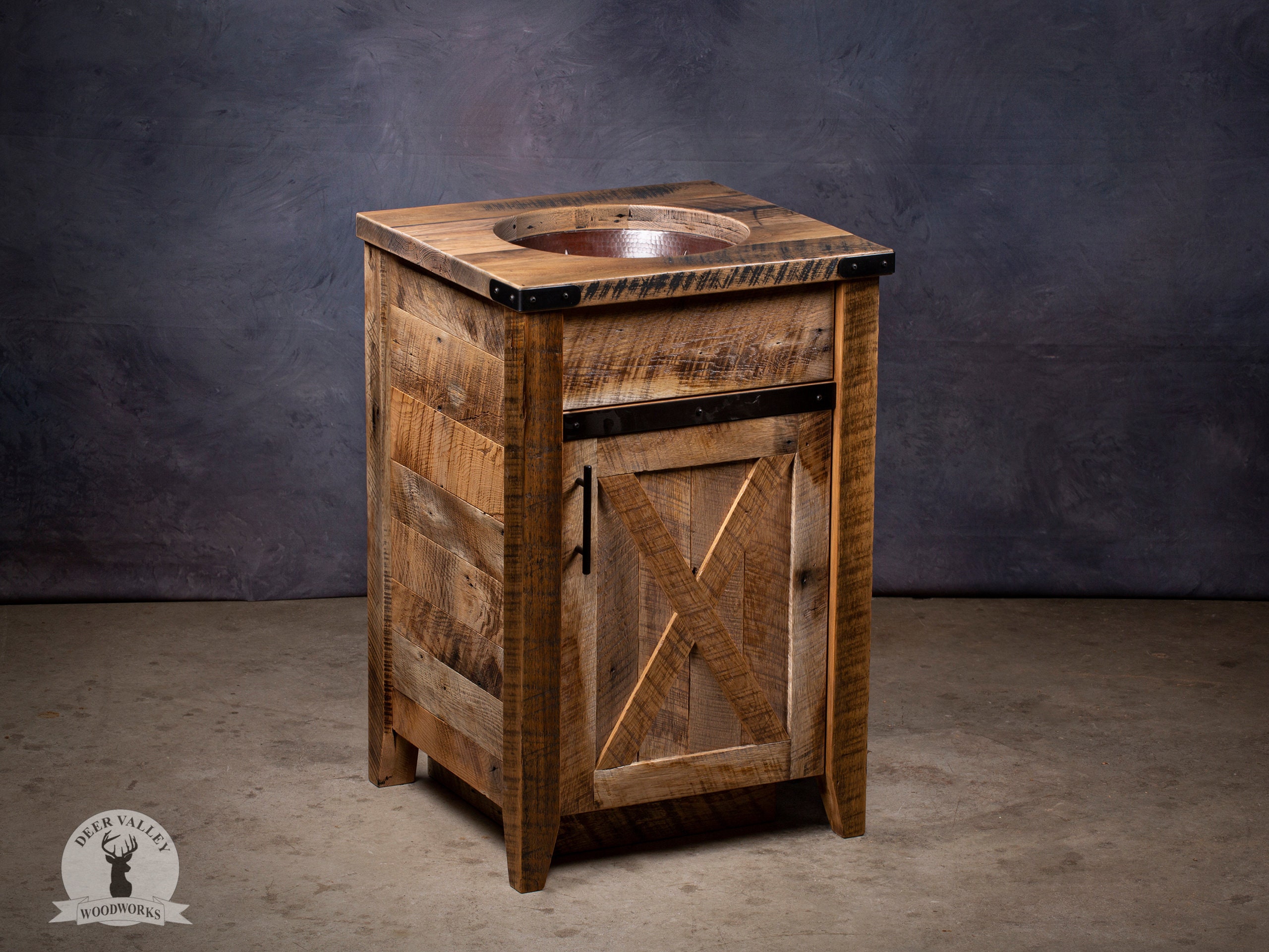 24 Barnwood Bathroom Vanity With Sink and Cabinet Reclaimed Wood