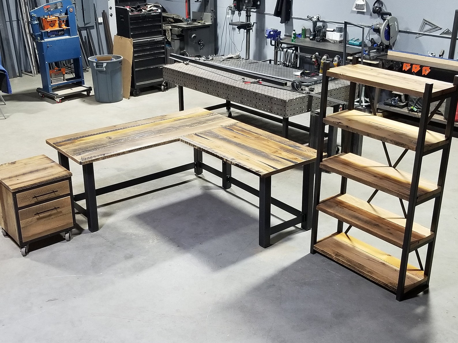 Reclaimed Wood Computer Desk and Rolling Cart Rustic Corner Etsy