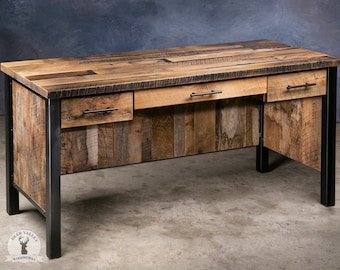 Wood Executive Desk Industrial Office Desk Barnwood Desk Reclaimed Wood Work Desk
