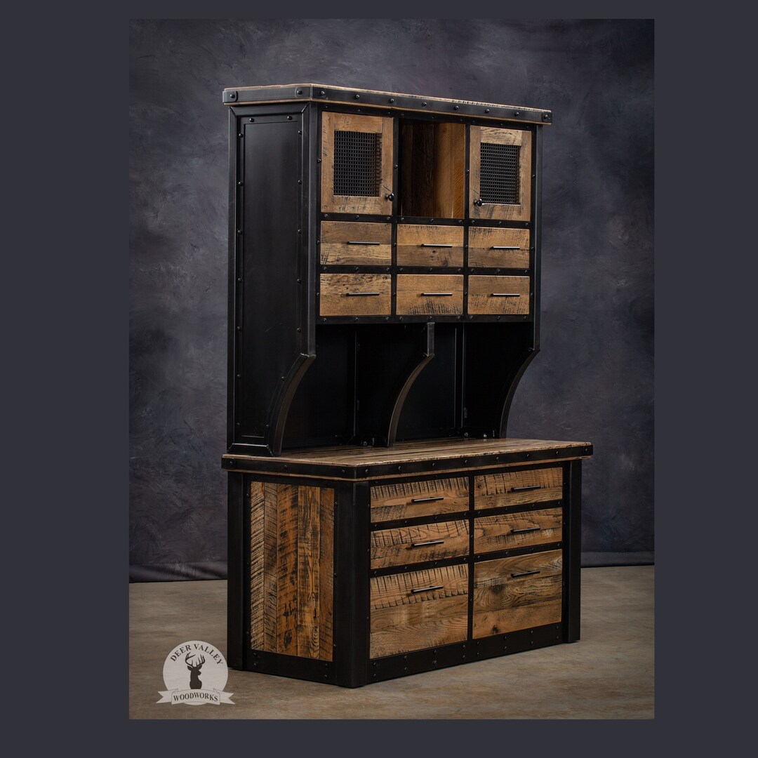 Industrial Modern Hutch Industrial Credenza Hutch Reclaimed Barnwood