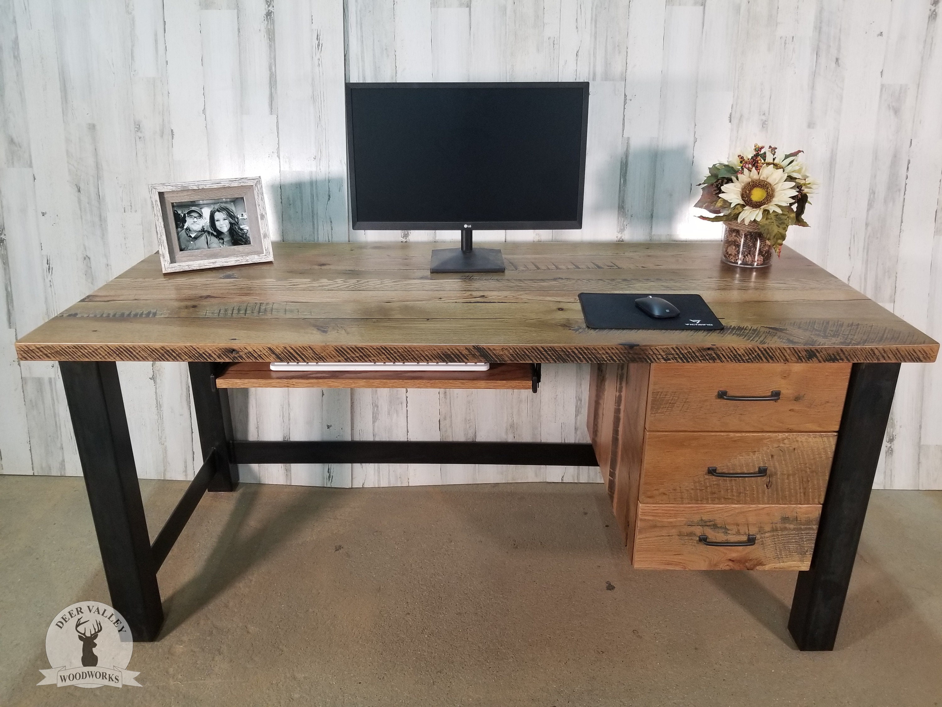 The Nicholson Industrial Executive Desk With Reclaimed Barnwood Top