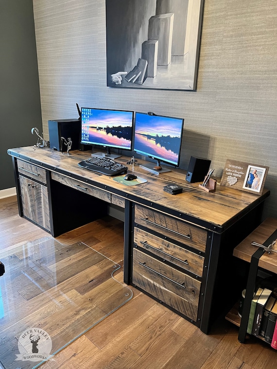 Large 94 Walnut Executive Desk, Office Computer Desk, Industrial Desk,  Solid Walnut Office Desk With Drawers, Home Office Desk -  Norway