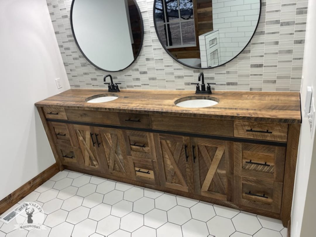 Farmhouse Bathroom Vanity Double Sink Vanity Rustic Vanity Cabinet ...