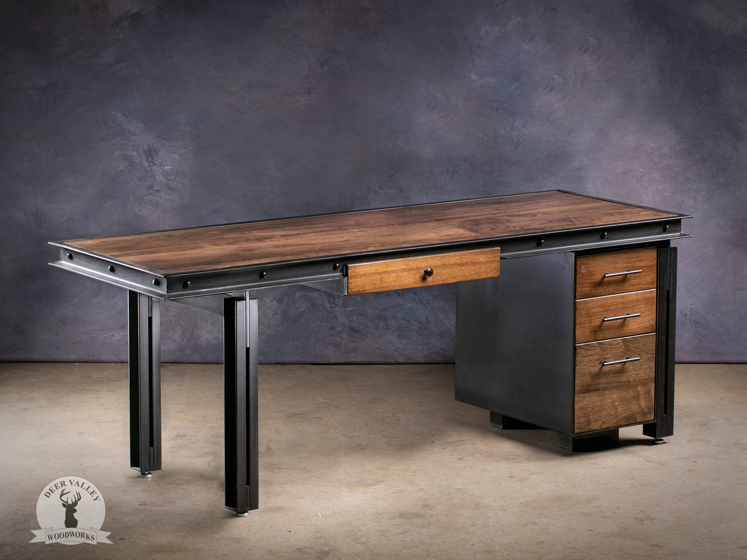 Industrial Executive Walnut Desk Solid Wood Desk Executive - Etsy