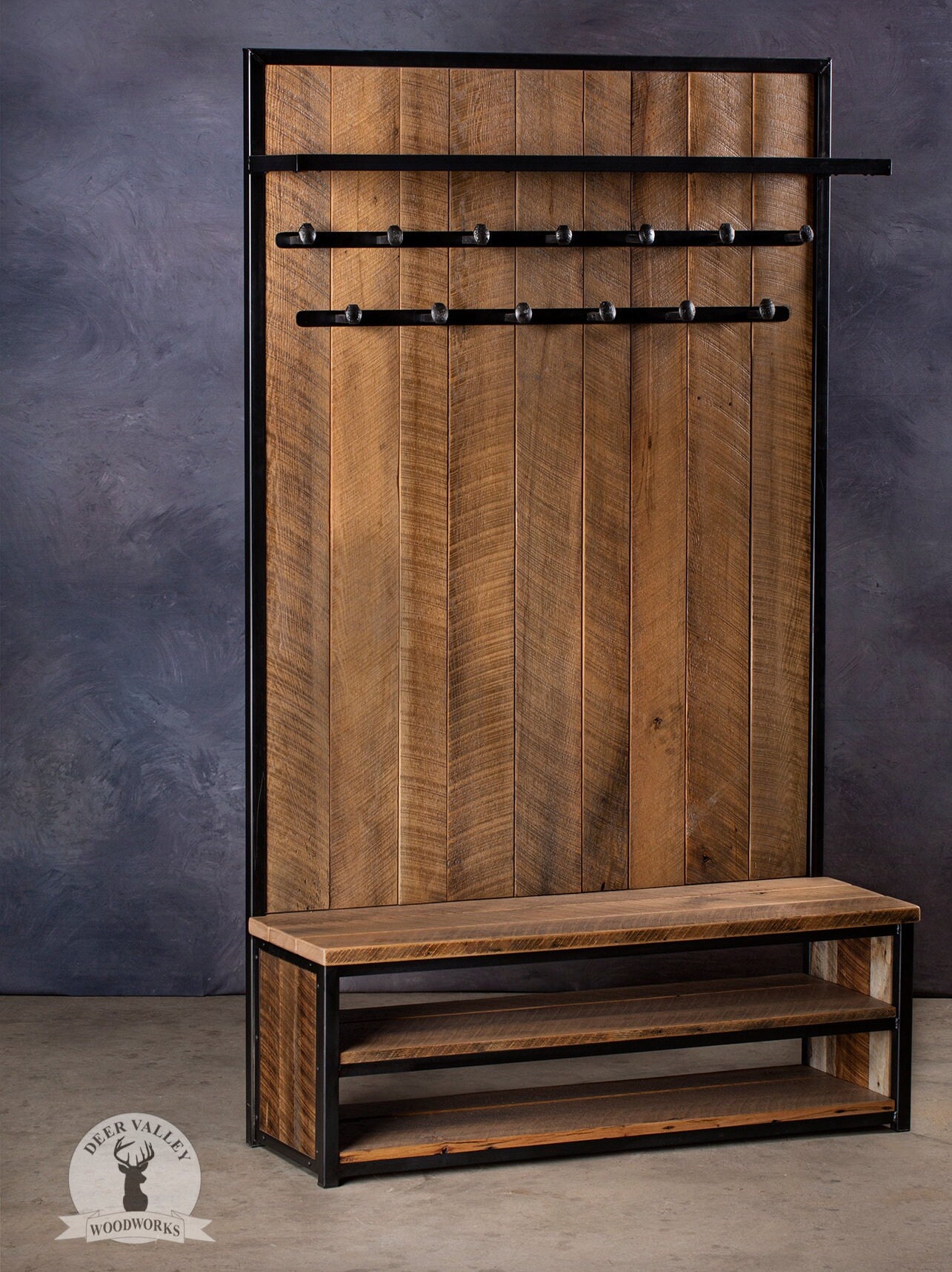 1 x black metal walnut wood hall tree coat hat rack sale