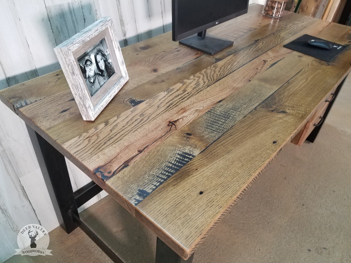Reclaimed Wood Executive Desk Barnwood Industrial Office Etsy