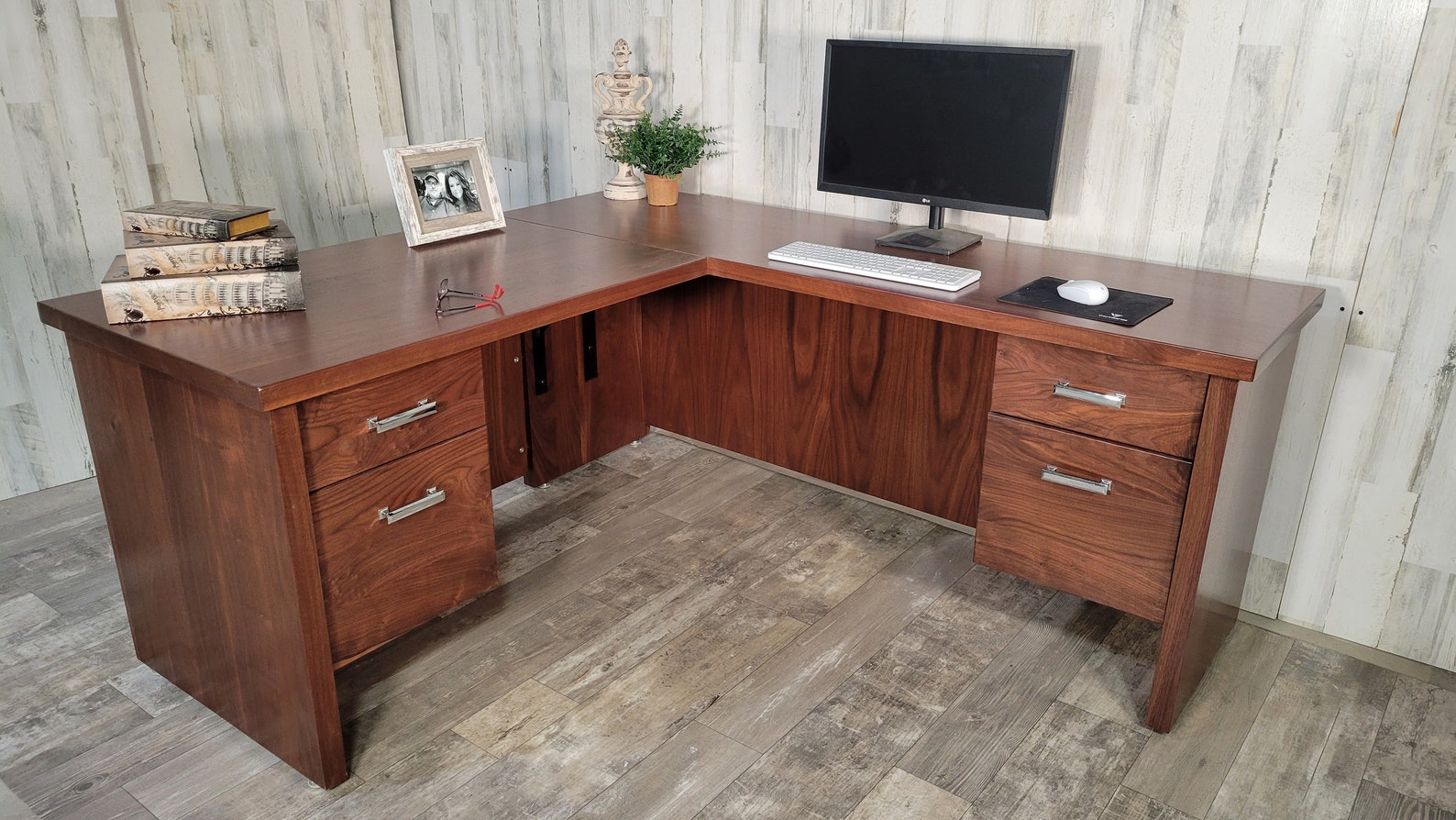 Walnut Lshaped computer desk executive corner desk wood Etsy