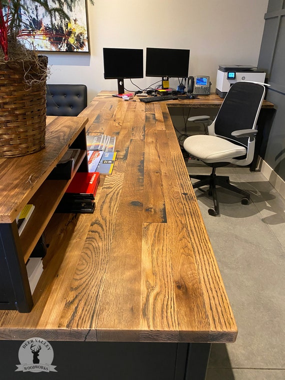 Reclaimed U-shaped Computer Desk, Rustic Corner Desk, Barnwood