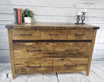 Reclaimed wood dresser, barnwood dresser, nursery changing table, solid wood dresser, 7 drawer dresser, baby dresser, farmhouse dresser