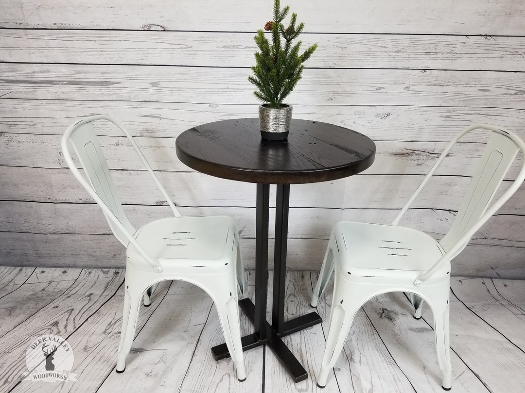 Small Barnwood Bistro Table Farmhouse Bistro Table Round Ebony Kitchen Table Blackened Bar Pub ...