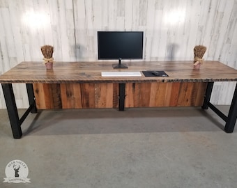 Large reclaimed wood office desk, barnwood computer desk, reclaimed wood desk, solid wood writing desk, rustic wood straight desk