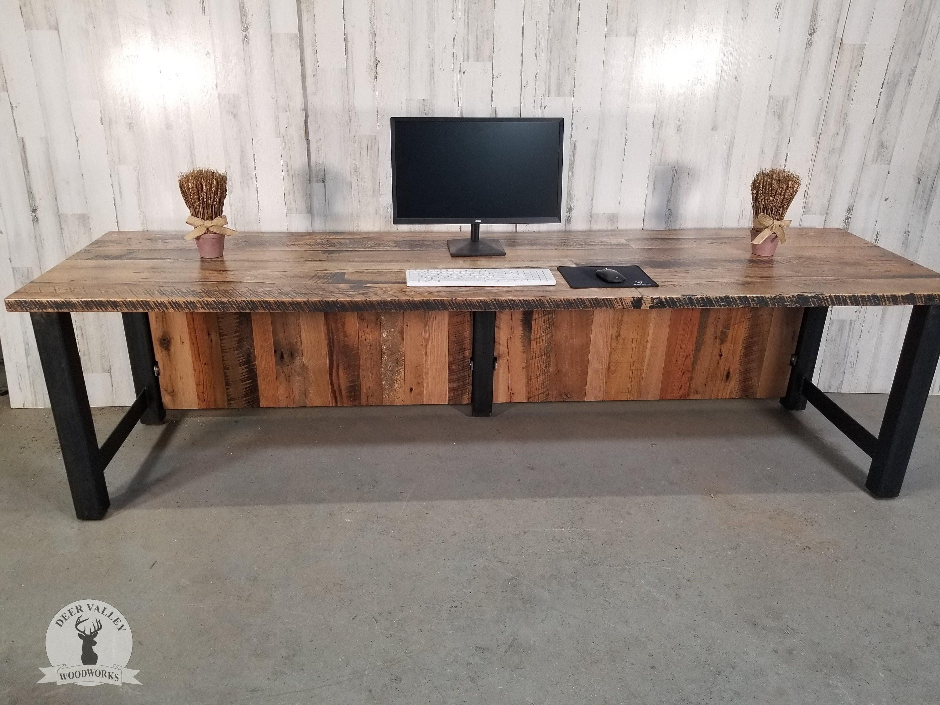 The Andrew Large Barnwood Straight Desk, Natural Finish | Deer Valley  Woodworks