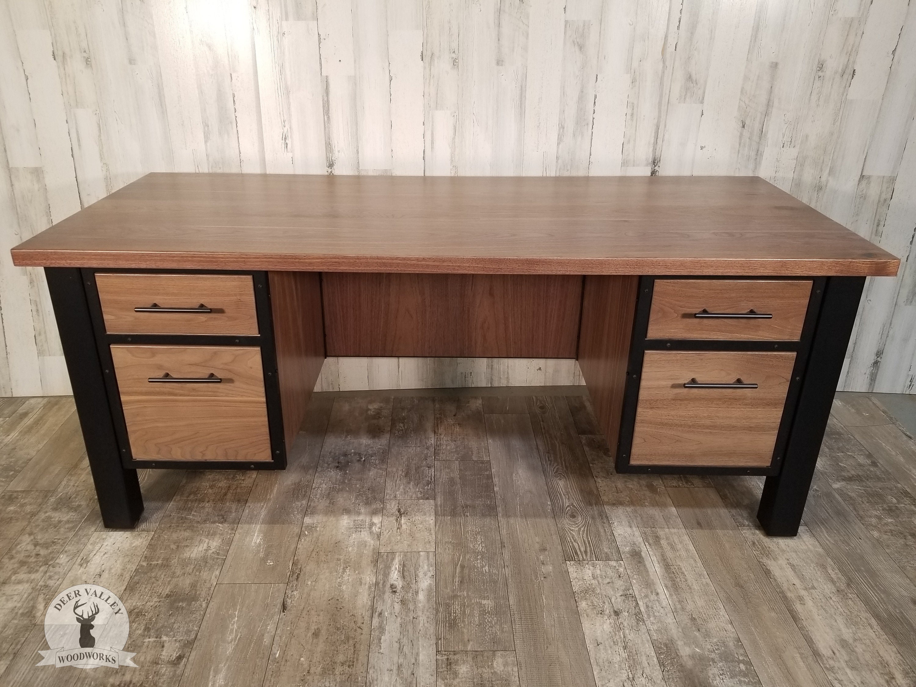 Large 94 Walnut Executive Desk, Office Computer Desk, Industrial Desk,  Solid Walnut Office Desk With Drawers, Home Office Desk -  Norway