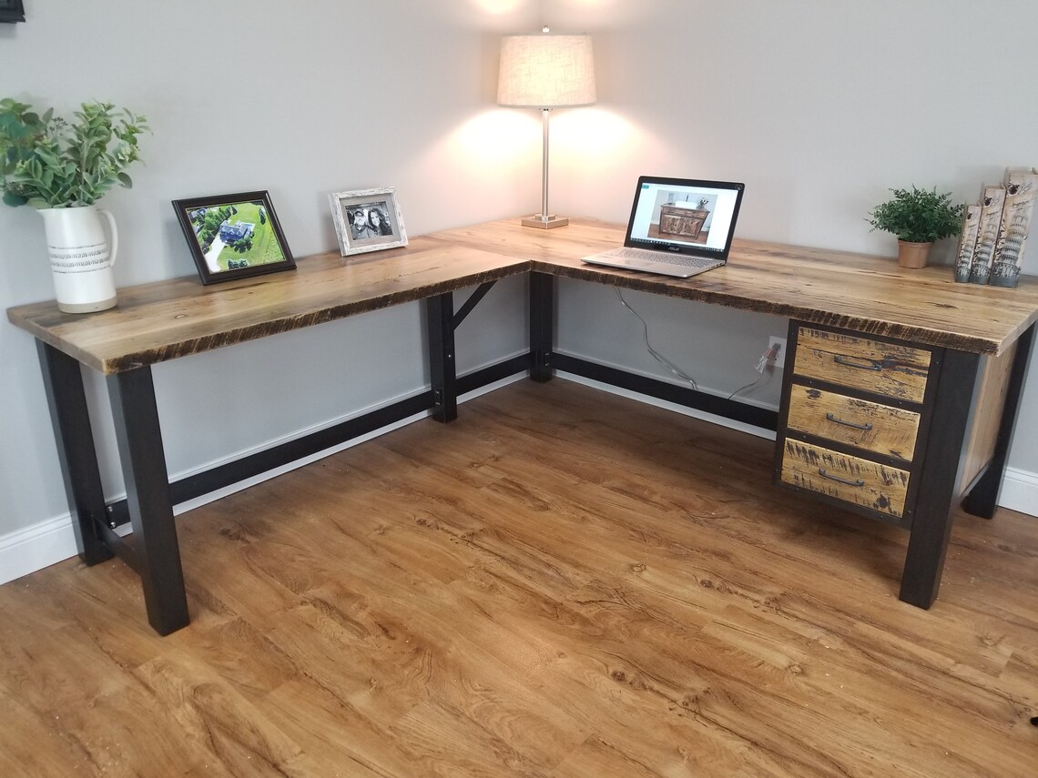 Reclaimed Barnwood L Shaped Desk Barnwood Office Desk Corner Etsy