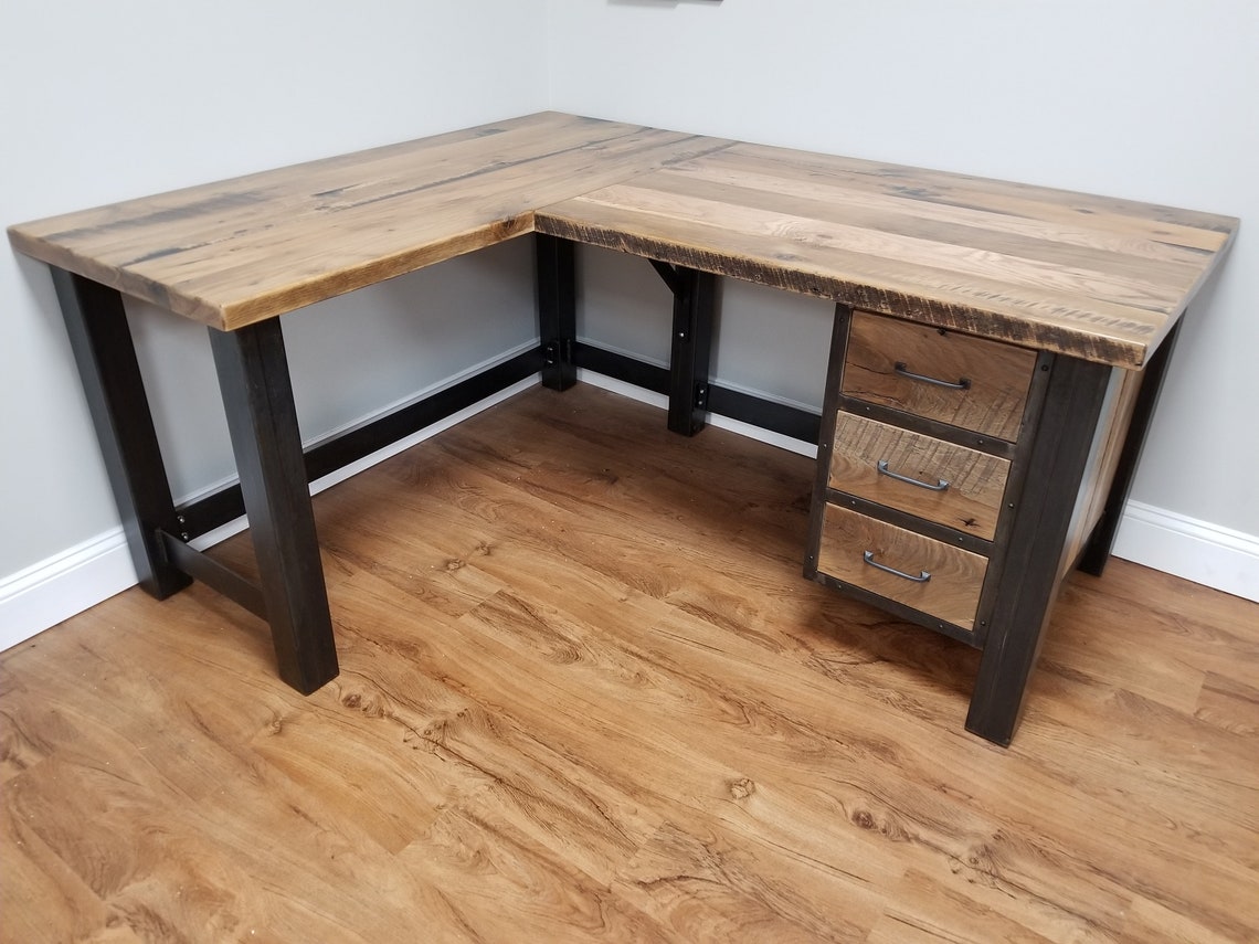 Reclaimed Lshaped computer desk rustic corner desk barnwood Etsy