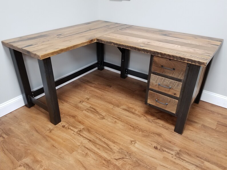 Reclaimed Lshaped computer desk rustic corner desk barnwood Etsy