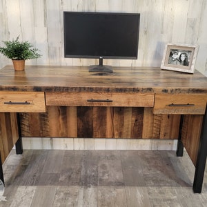 Reclaimed wood executive desk, industrial office desk, barnwood desk, salvaged wood writing desk with drawers, solid wood computer desk