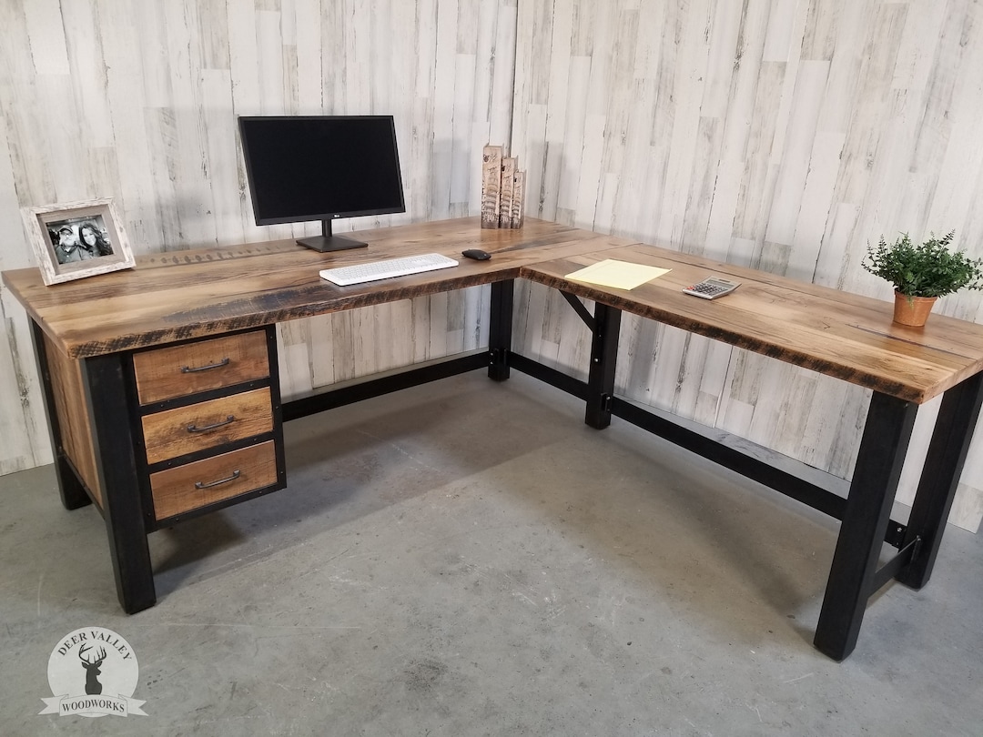 Reclaimed L shaped Computer Desk Rustic Corner Desk