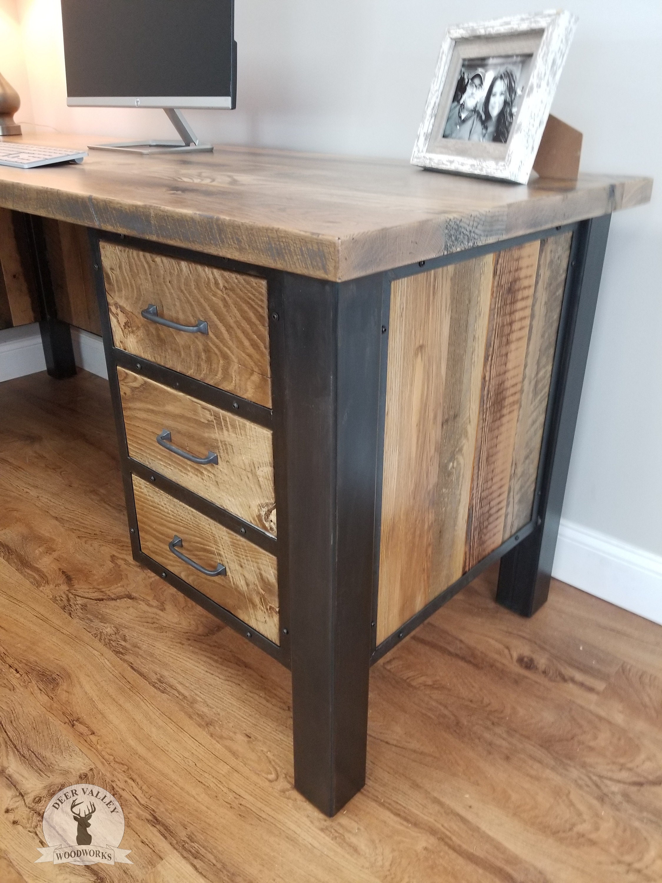 Metal l shaped desk with drawers deals