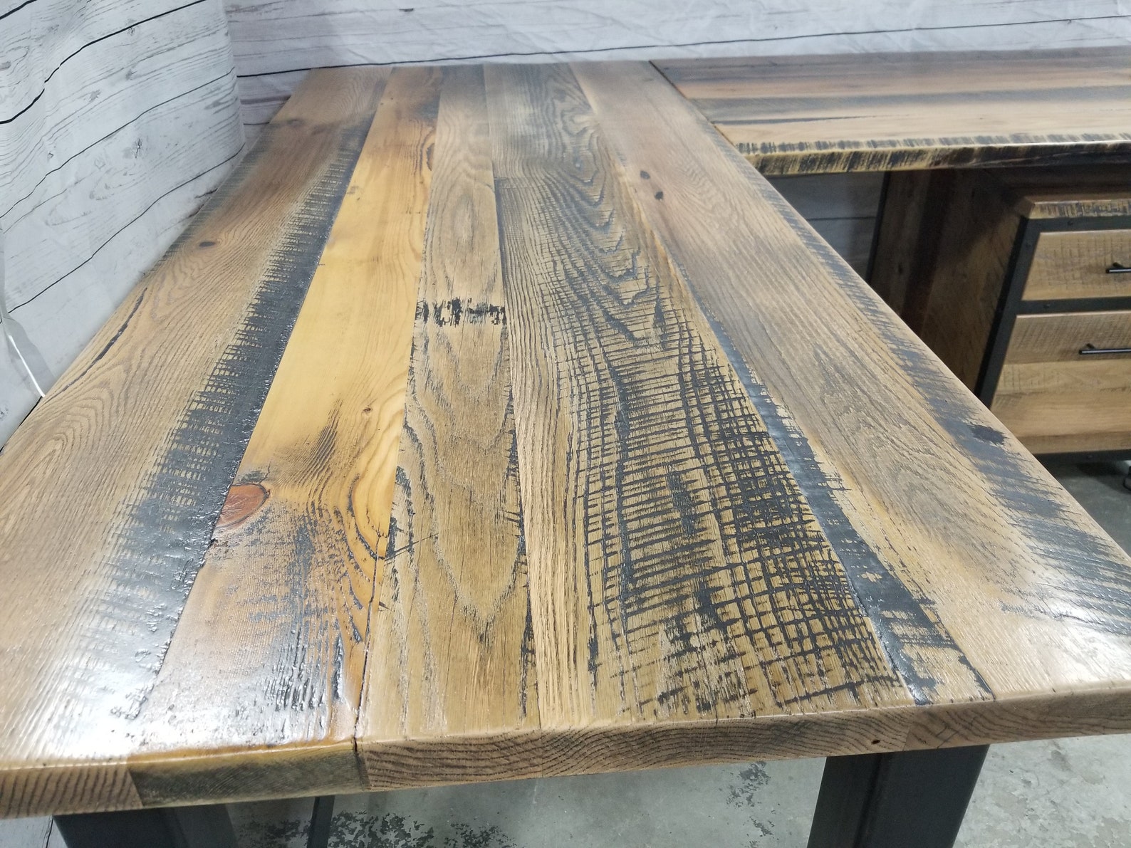 Reclaimed Wood Computer Desk and Rolling Cart Rustic Corner Etsy