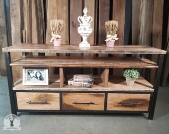 Reclaimed Wood TV Stand Barnwood Console Table Rustic Media Cabinet Wood Media Center With Drawers Entertainment Center With Storage