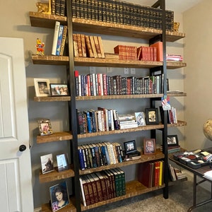 Reclaimed barnwood bookshelf, industrial bookshelf, metal shelving