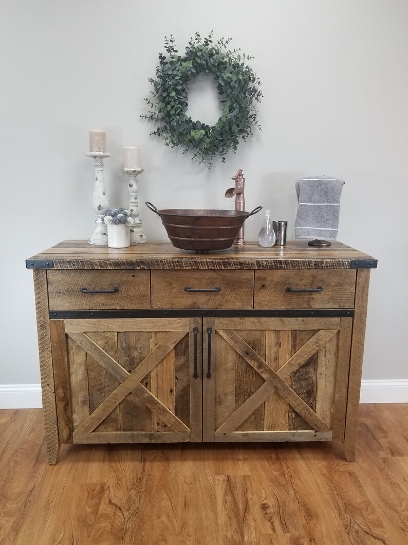 Lavabo de baño de la granja tocador de madera recuperada | Etsy