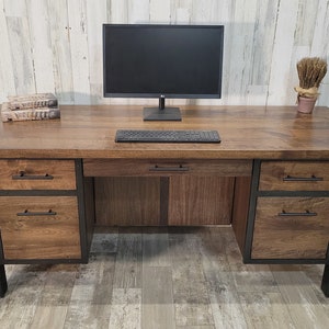 Walnut Executive Desk Modern Office Desk Industrial Classic Computer Desk Black Walnut Desk With Drawers Home Office Desk