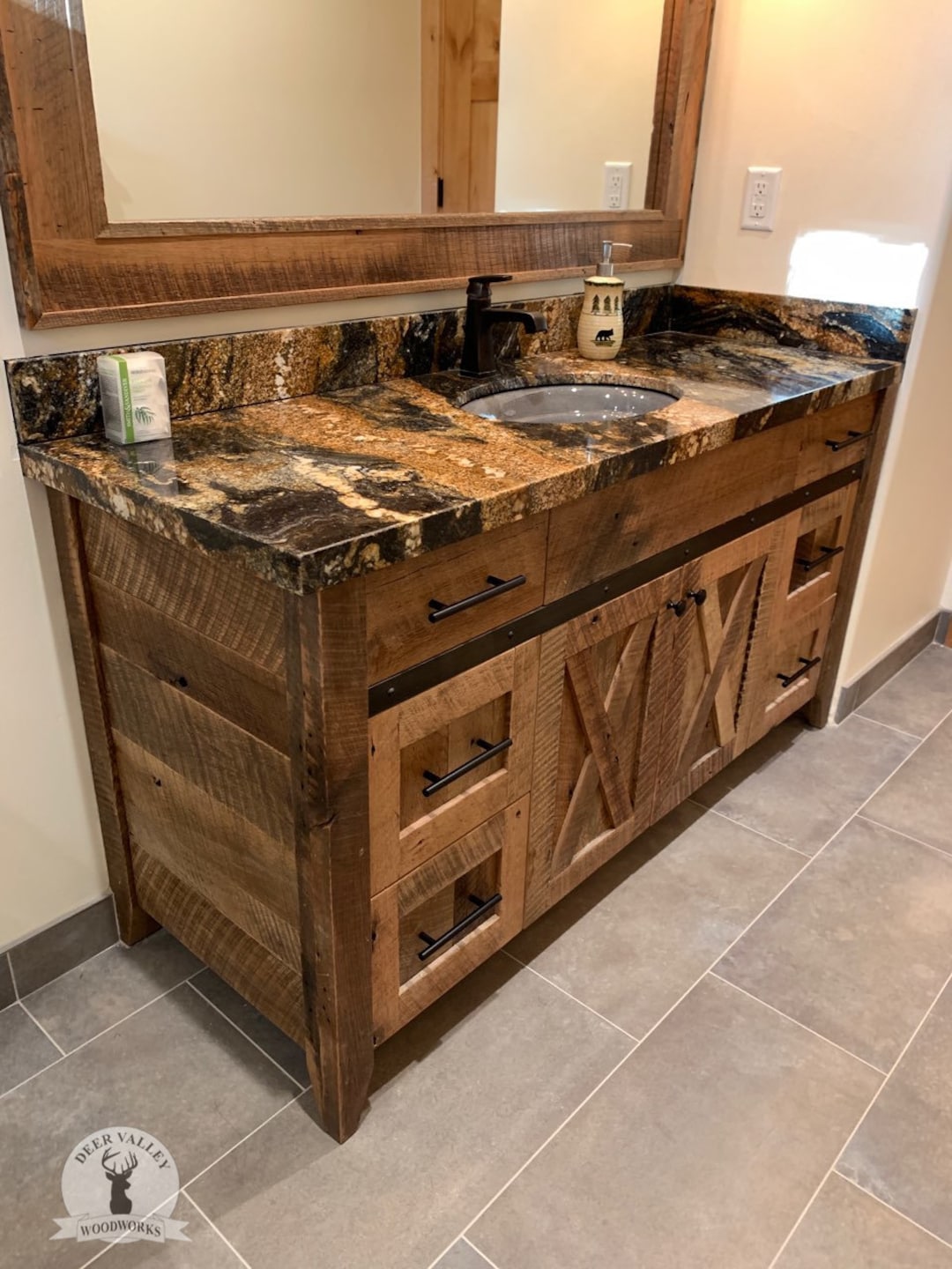 Reclaimed Wood Bathroom Vanity With Drawers Custom Rustic Barnwood ...