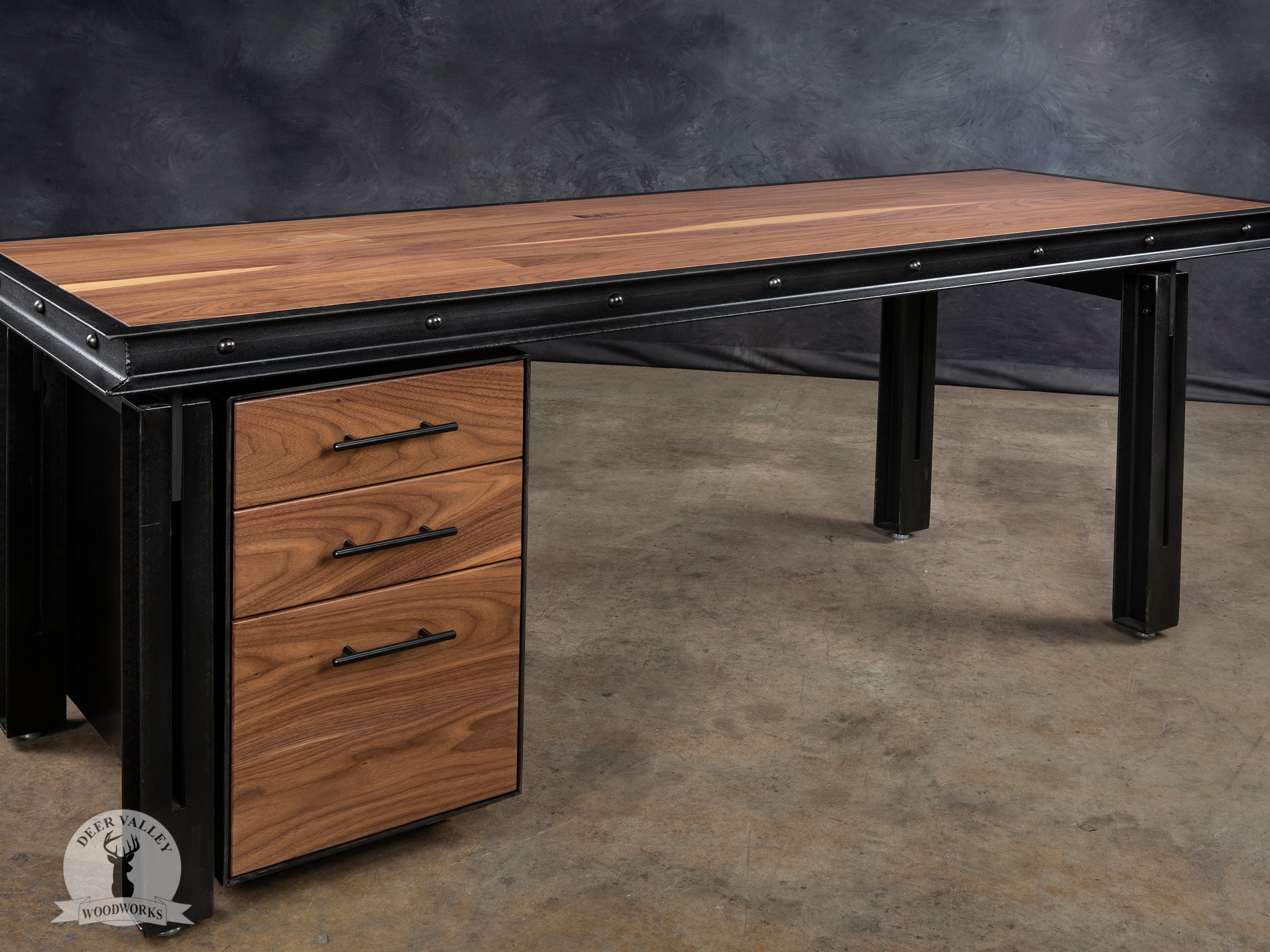 Executive Walnut Desk Solid Wood Desk Executive Desk Wood and Metal Desk Walnut Desk With Drawers Desk With Metal Legs Home Office Furniture Etsy UK