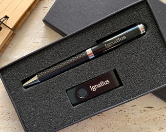 Personalised Laser Engraved Metal Pen and USB Flash Drive Gift Set Personalised Birthday Gift