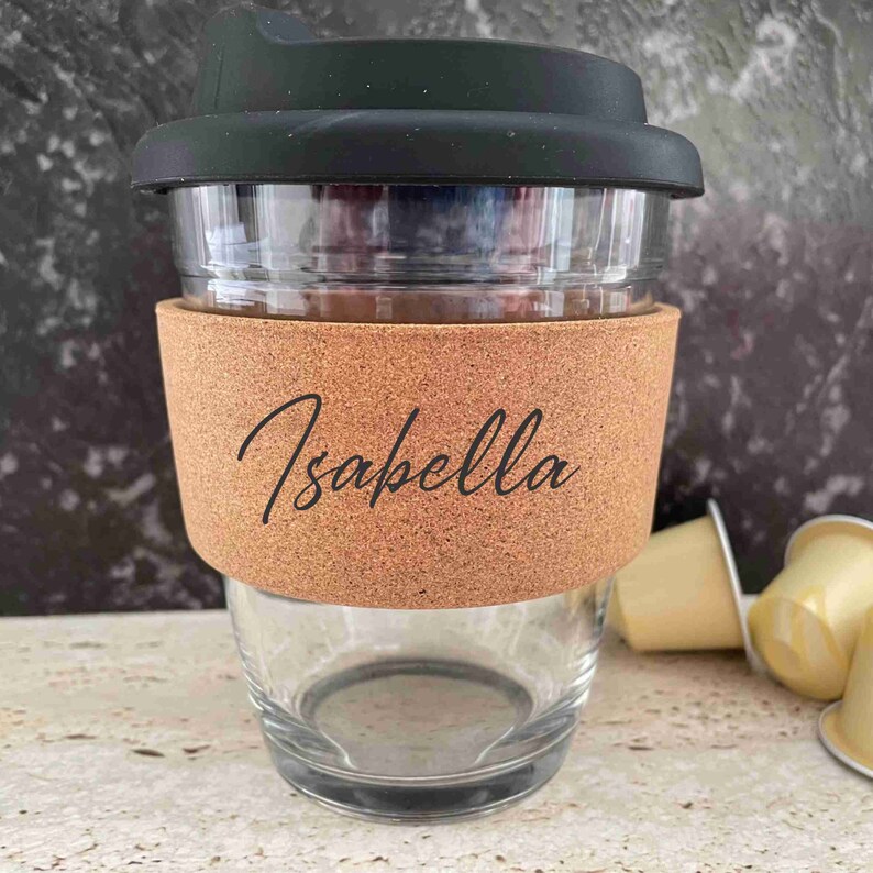 Personalised Coffee Keep Cup Glass Coffee Mug Engraved Cork Etsy