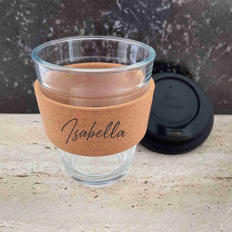 Personalised Coffee Keep Cup Glass Coffee Mug Engraved Cork Etsy