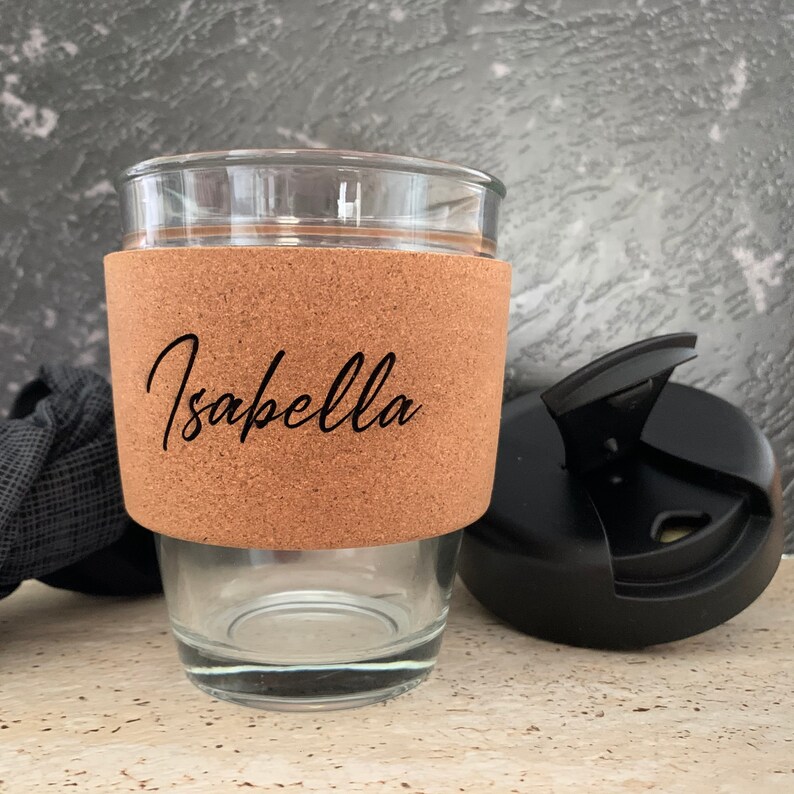 Personalised Coffee Keep Cup Glass Coffee Mug Engraved Cork Etsy