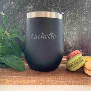 Personalised Insulated Wine Tumbler, Engraved Wine Tumbler, Stemless Wine Glass - 3 colours to choose from Hot Pink, Black, Aqua