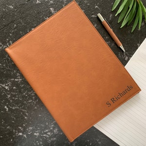 Personalised  Leatherette  Notebook with Pen Laser Engraved Portfolio - Birthday Gift Personalised Present  Notepad Pen