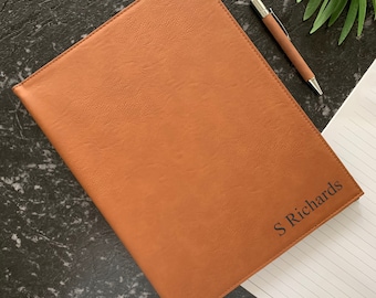 Personalised  Leatherette  Notebook with Pen Laser Engraved Portfolio - Birthday Gift Personalised Present  Notepad Pen