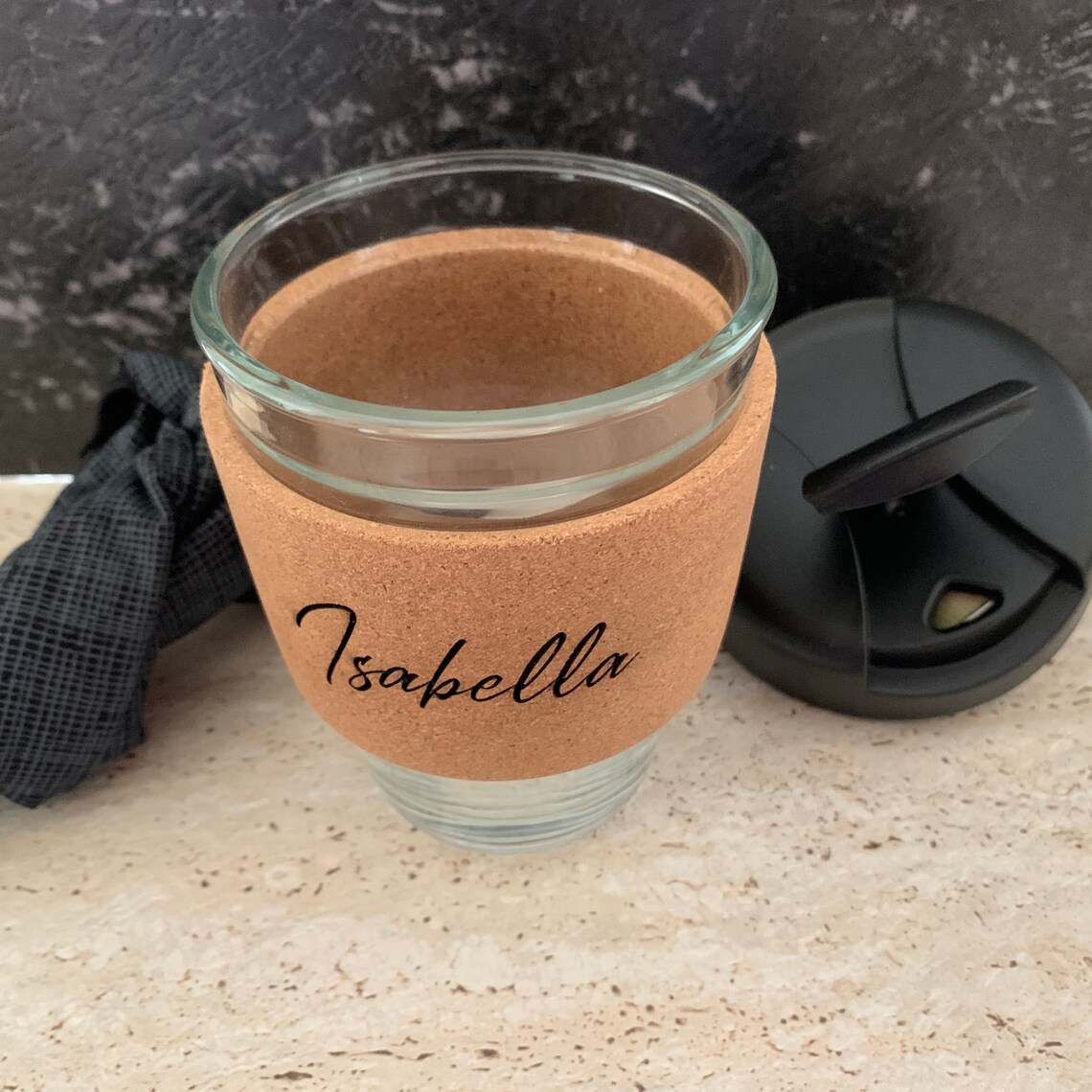 Personalised Coffee Keep Cup Glass Coffee Mug Engraved Cork Etsy