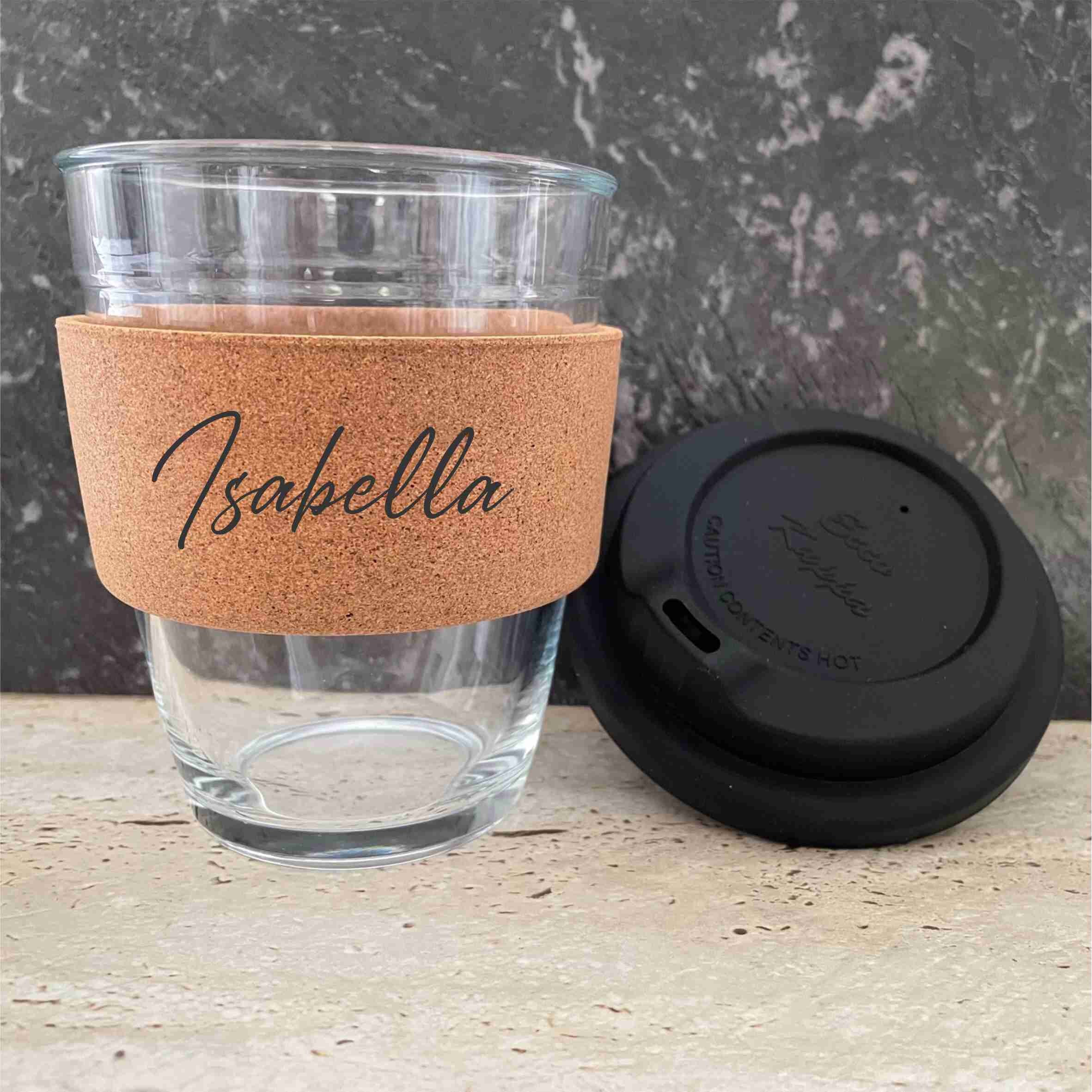 Personalised Coffee Keep Cup Glass Coffee Mug Engraved Cork Etsy