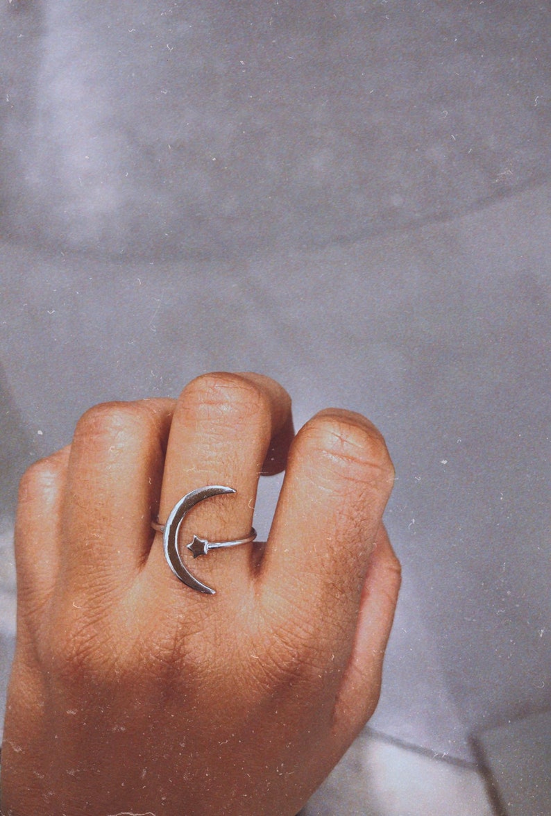 Star and moon ring,moon rinng,star and moon mix ring,boho ring