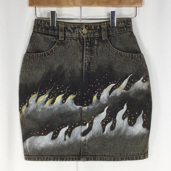 VINTAGE 90’s Hand-Painted Denim Skirt Unique Piece - image 1