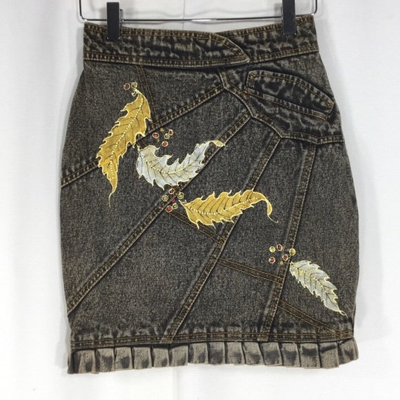 VINTAGE 90’s Hand-Painted Denim Skirt Unique Piece - image 1